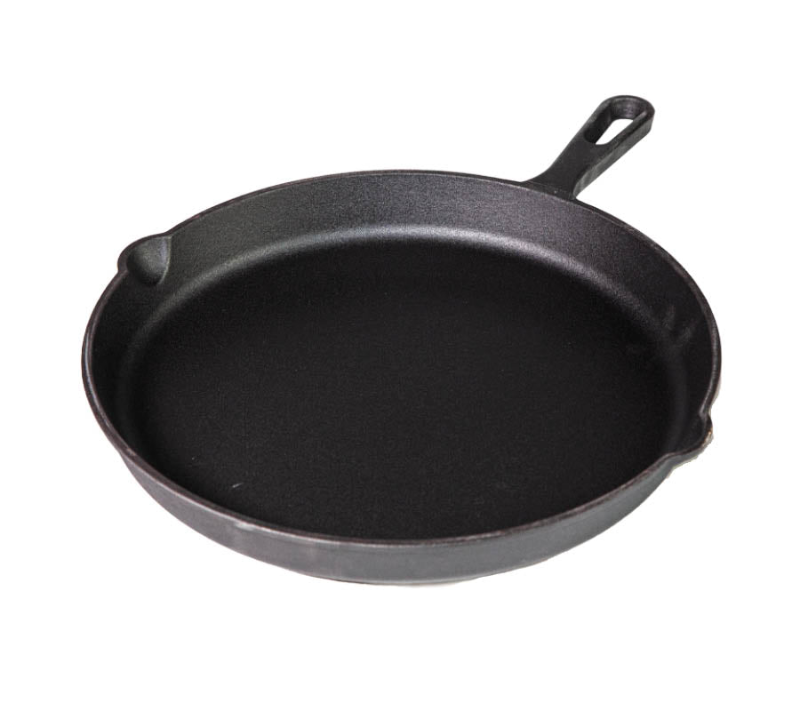 Støpejernspanne med skaft 40 cm emaljert Grillfürst forfra