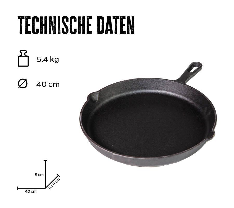 Støpejernspanne med skaft 40 cm emaljert Grillfürst bakside