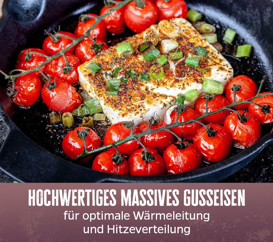 Nærbilde av overflate på støpejernspanne med skaft 40 cm emaljert Grillfürst