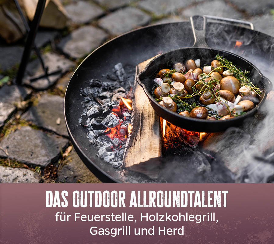 Støpejernspanne med skaft 40 cm emaljert Grillfürst håndtak detalj