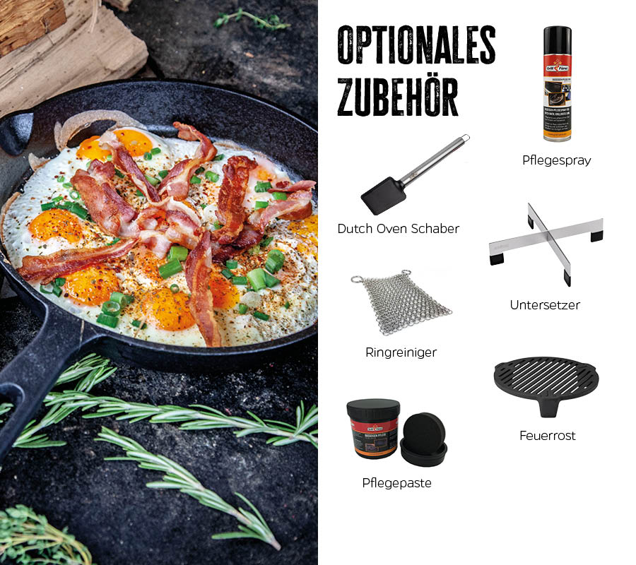 Støpejernspanne med skaft 40 cm emaljert Grillfürst brukt til grilling