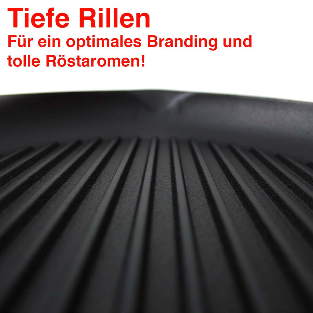 Detalj av rillete bunn på Støpejernspanne med riller 31 cm - SANTOS