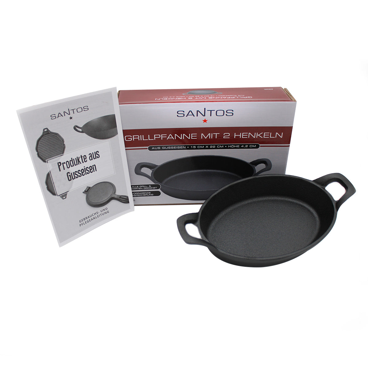 Montert støpejernspanne oval med 2 håndtak 22x15 cm - SANTOS på grill