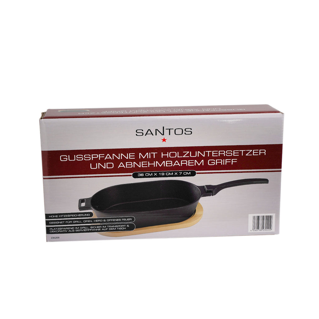 Støpejernspanne oval med avtakbart håndtak 36x19 cm - SANTOS rengjøring