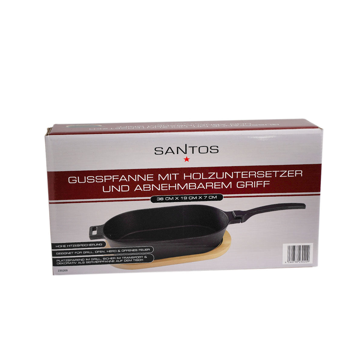 Støpejernspanne oval med avtakbart håndtak 36x19 cm - SANTOS rengjøring