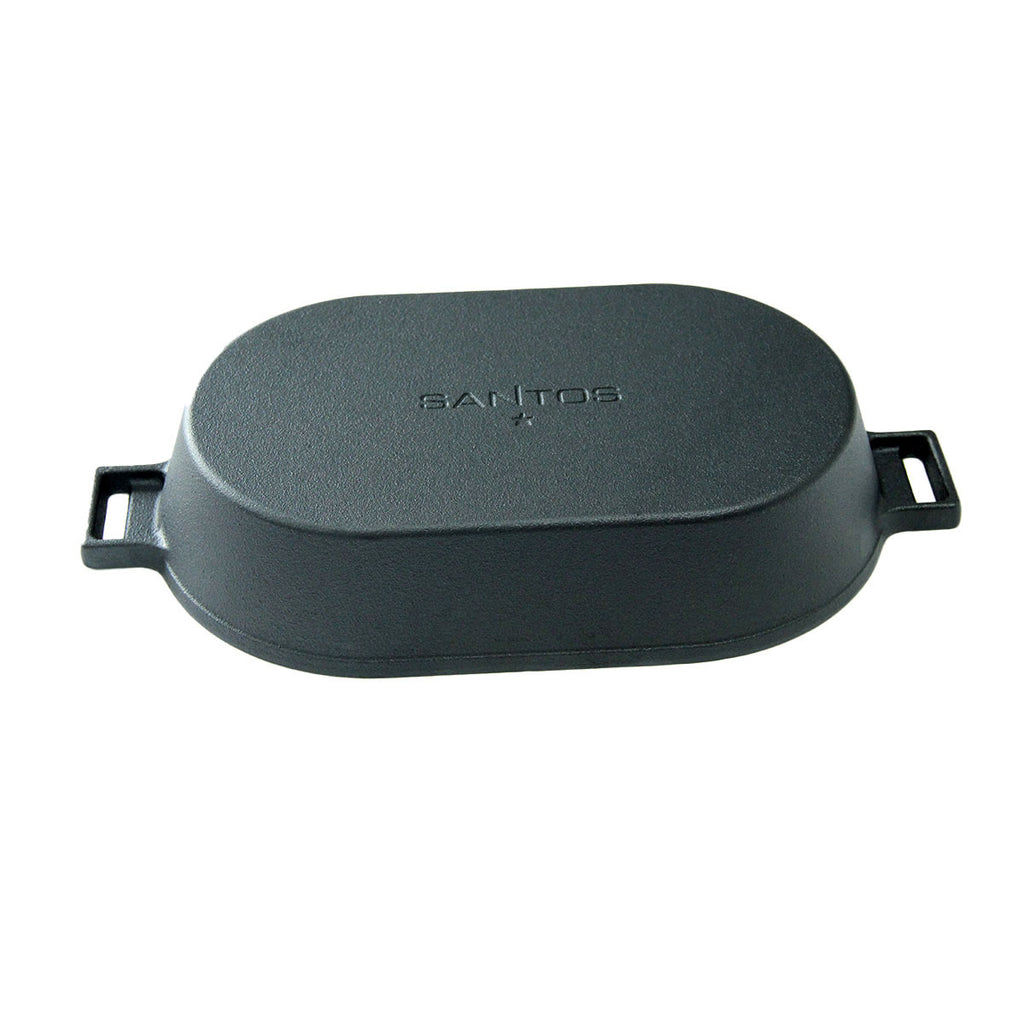 Montert støpejernspanne oval med avtakbart håndtak 36x19 cm - SANTOS på grill