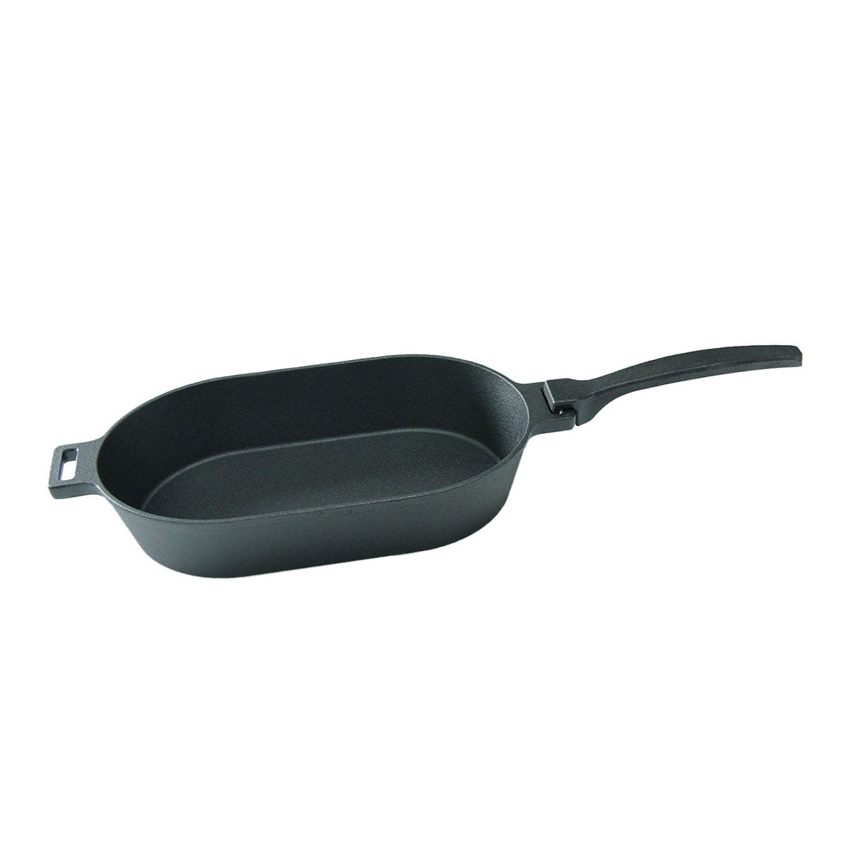 Støpejernspanne oval med avtakbart håndtak 36x19 cm - SANTOS med grytekluter