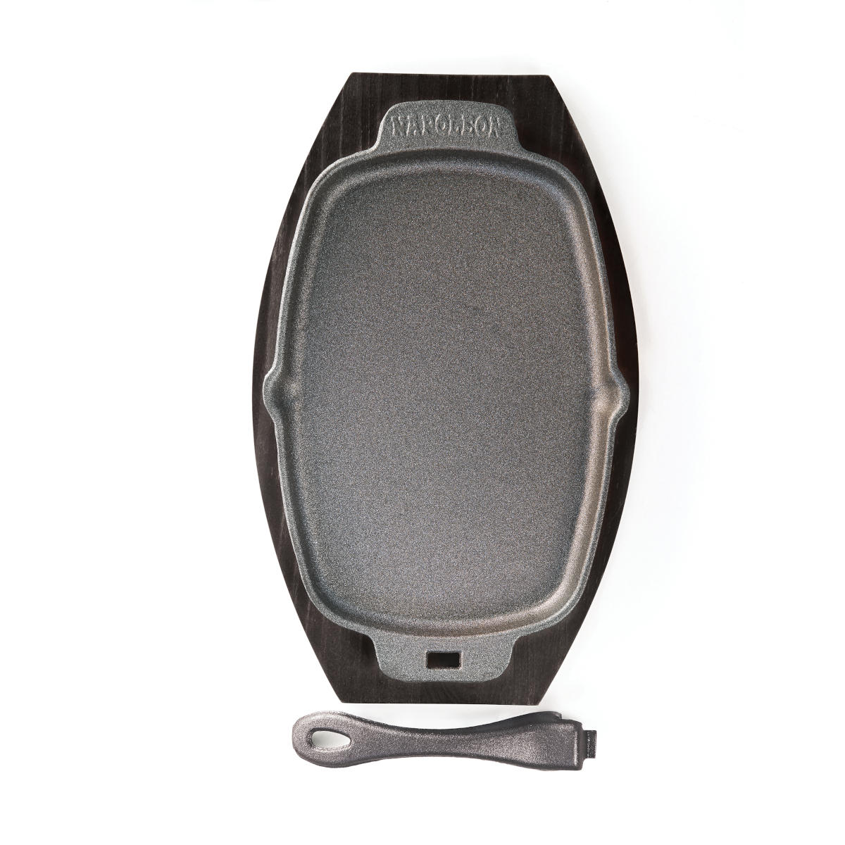 Støpejernspanne Pro med treunderlag 30 x 19 cm Napoleon forfra