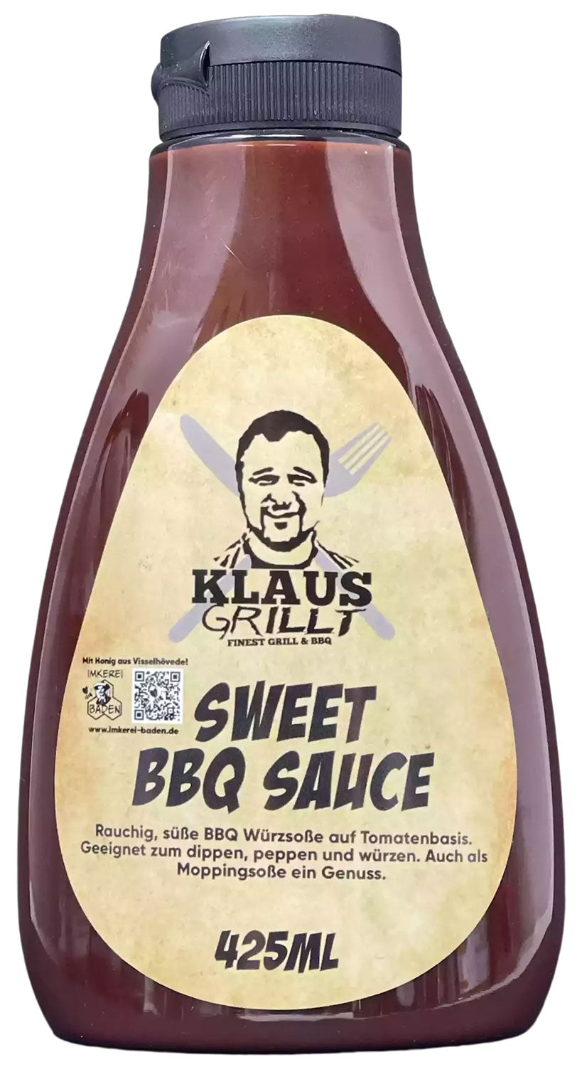 Sweet BBQ-saus 425 ml - Klaus grillt flaske forfra
