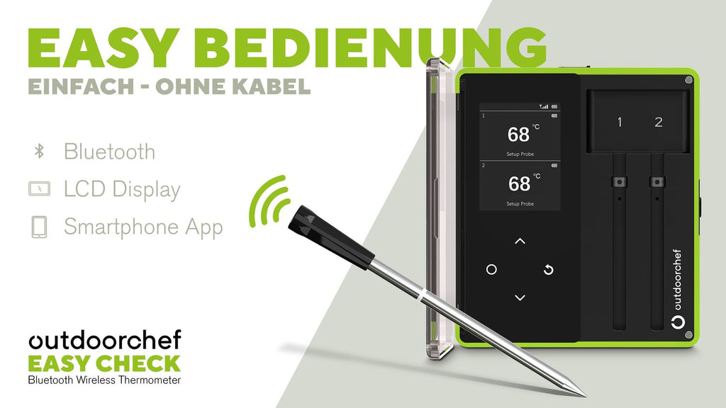 Nærbilde av display på Trådløst steketermometer Easy Check Dual Bluetooth 2 sonder - Outdoorchef