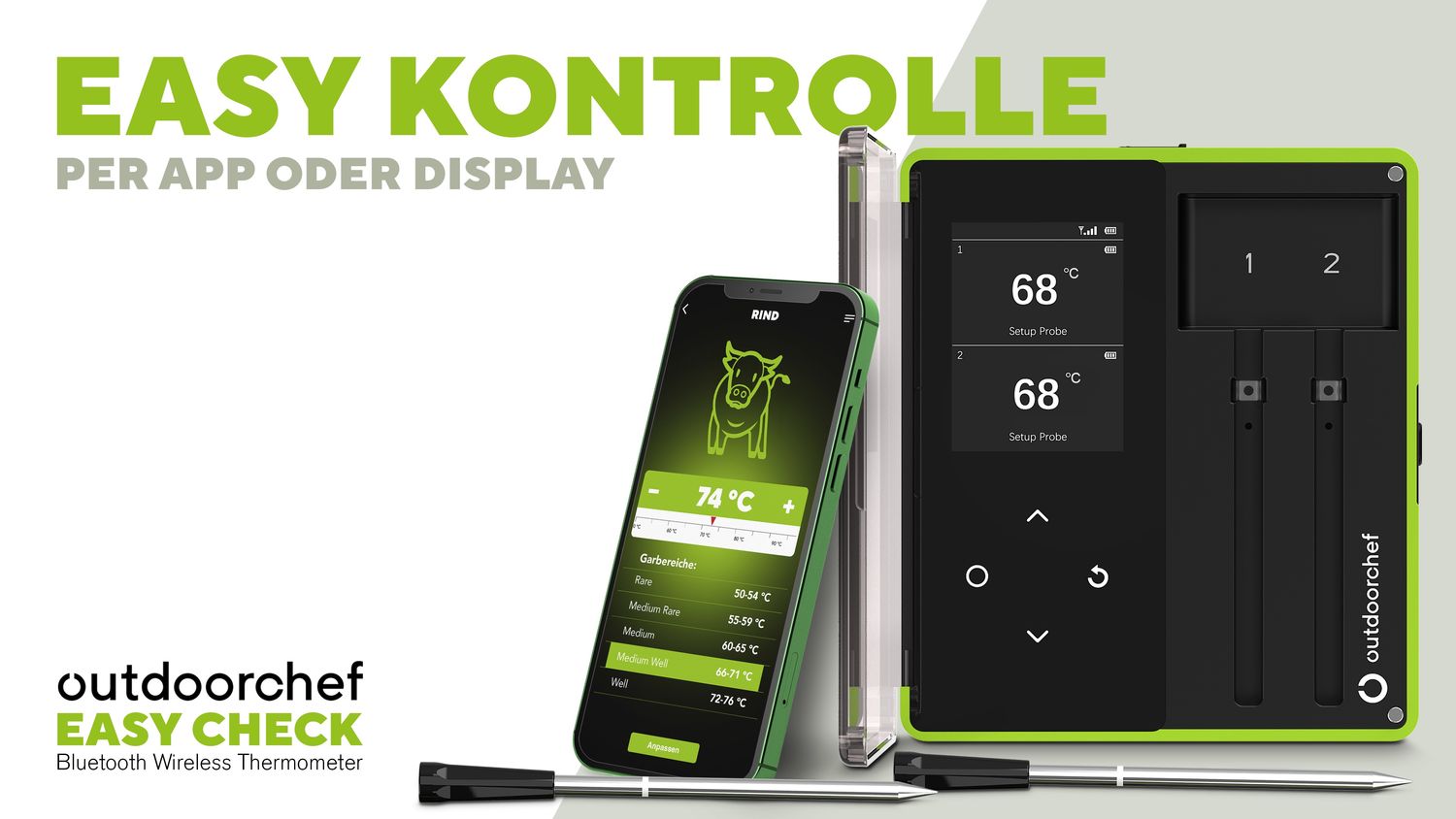 Temperaturfølere til Trådløst steketermometer Easy Check Dual Bluetooth 2 sonder - Outdoorchef i bruk