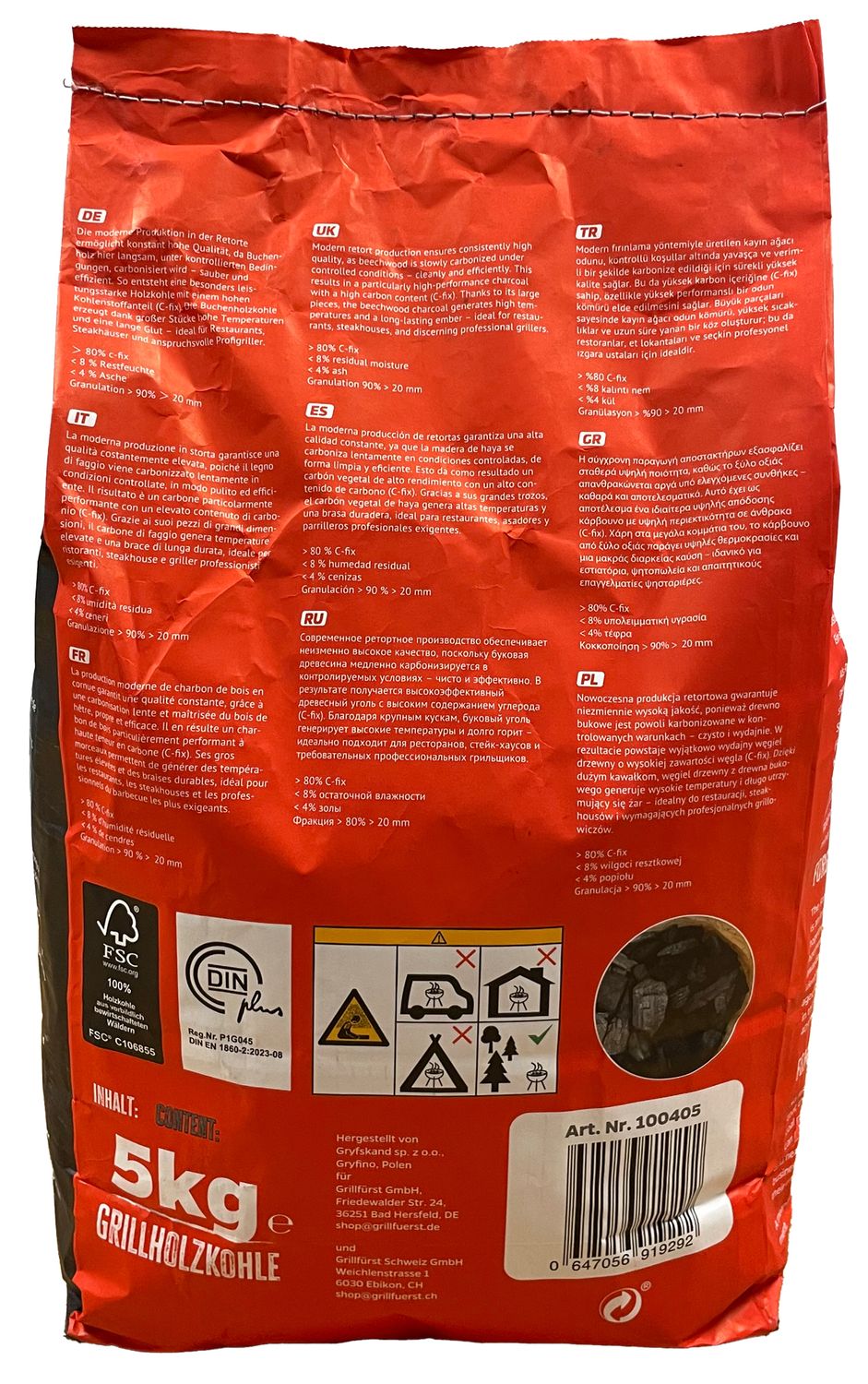 Pakking av Trekull 5 kg 100% bøk