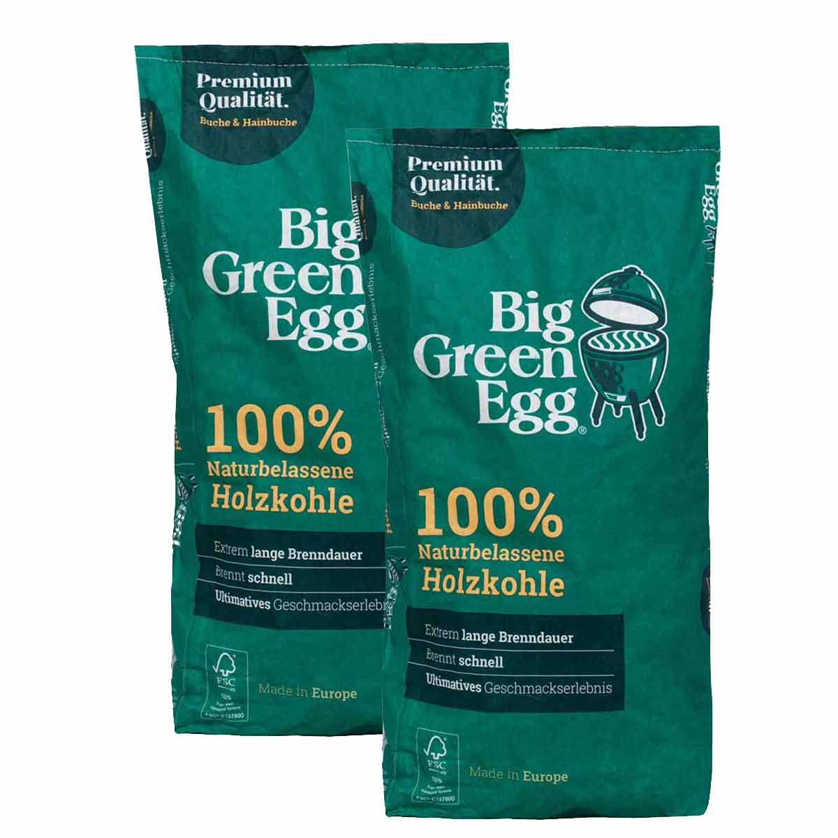 Trekull bøk og avnbøk 2 x 9 kg Big Green Egg forfra