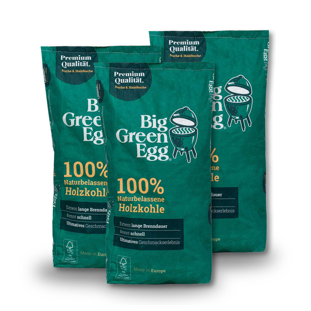 Trekull bøk og avnbøk 3 x 9 kg - Big Green Egg forfra