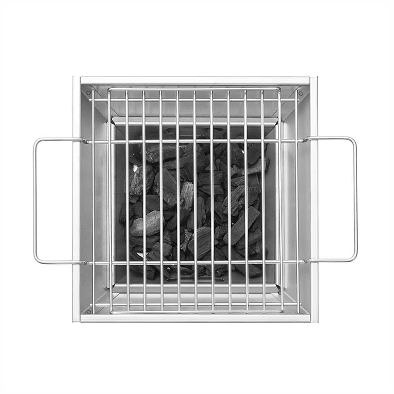 Trekull bordgrill T1 rustfritt stål 30x30 cm detalj av materialer