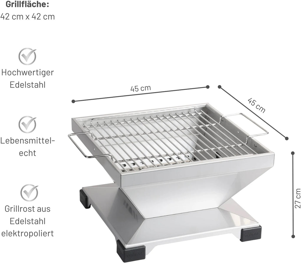 Trekull bordgrill T3 rustfritt stål 42x42 cm montert på bord
