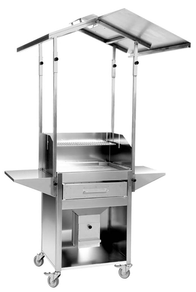 Trekullgrill Thüros III med tak rustfritt stål 48x60 cm for profesjonell grilling