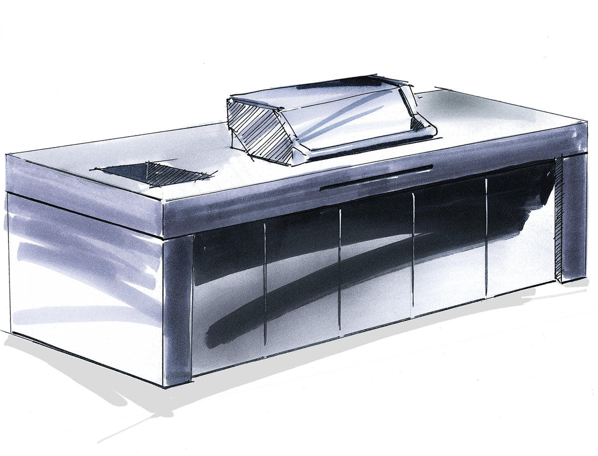 Utekjøkken betong og HPL 340x120 cm med grill og vask forfra