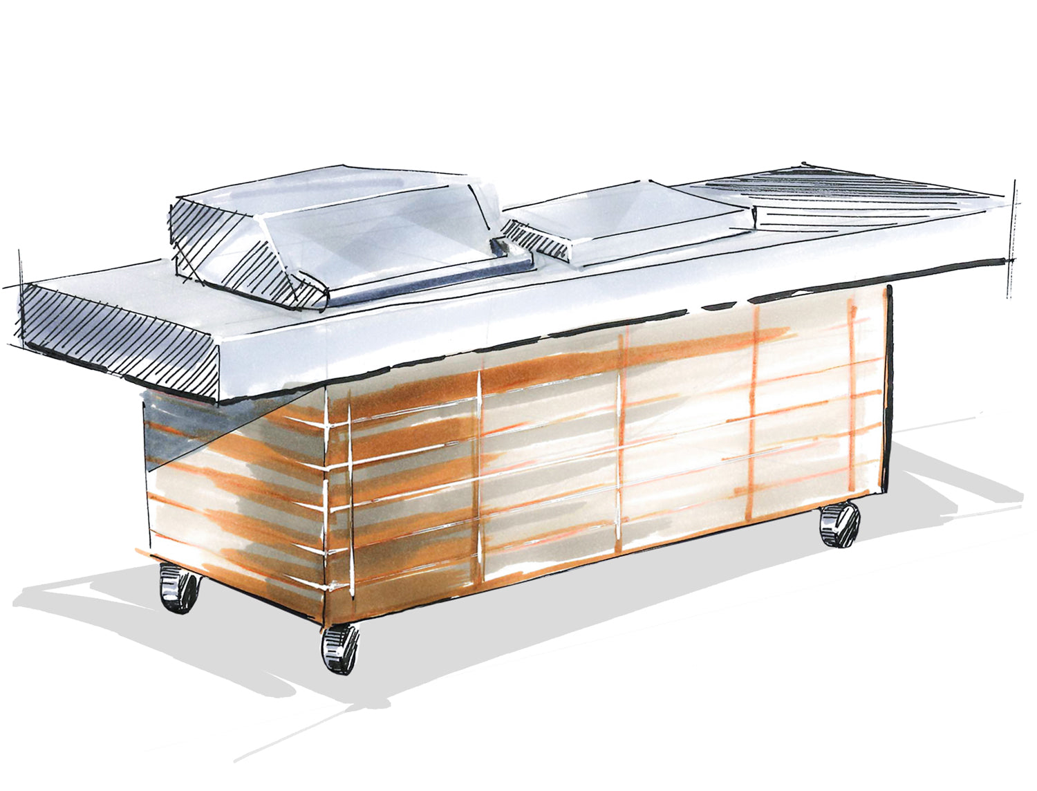 Utekjøkken betong og HPL med trekledning 300x80 cm - Grillfürst forfra