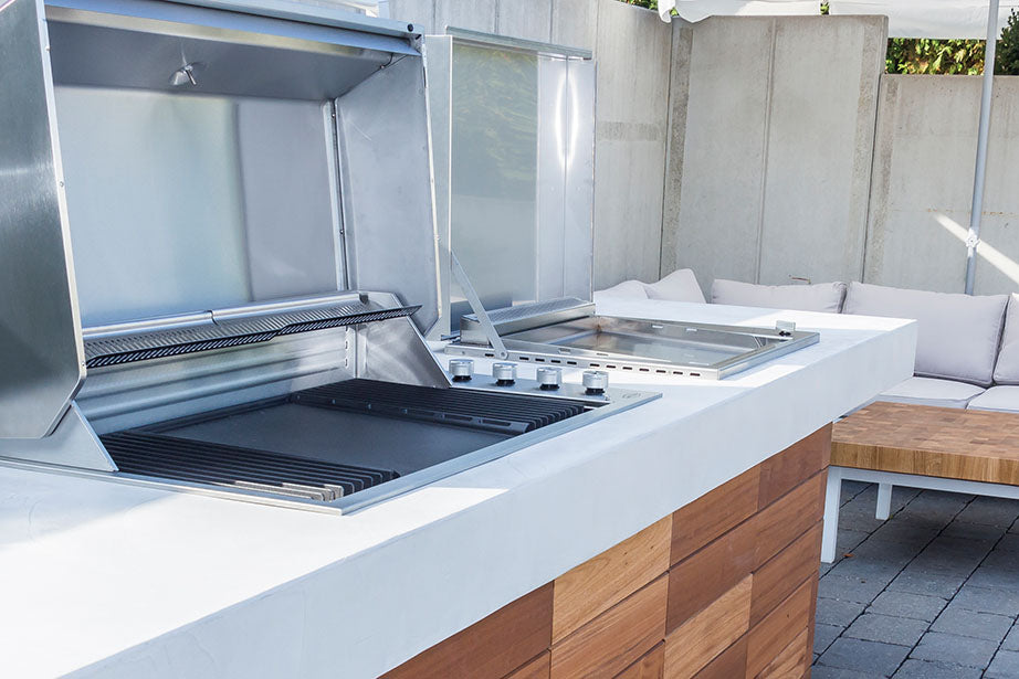 Utekjøkken betong og HPL med trekledning 300x80 cm - Grillfürst detalj av arbeidsplate