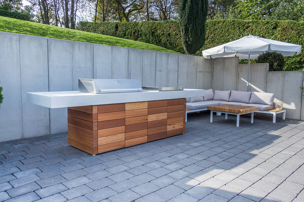 Utekjøkken betong og HPL med trekledning 300x80 cm - Grillfürst hjul og understell