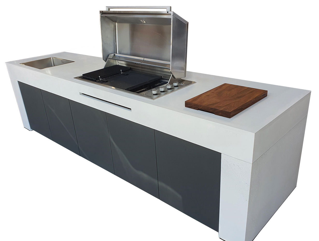 Utekjøkken betong og HPL 300x90 cm med grill og vask - Grillfürst montert