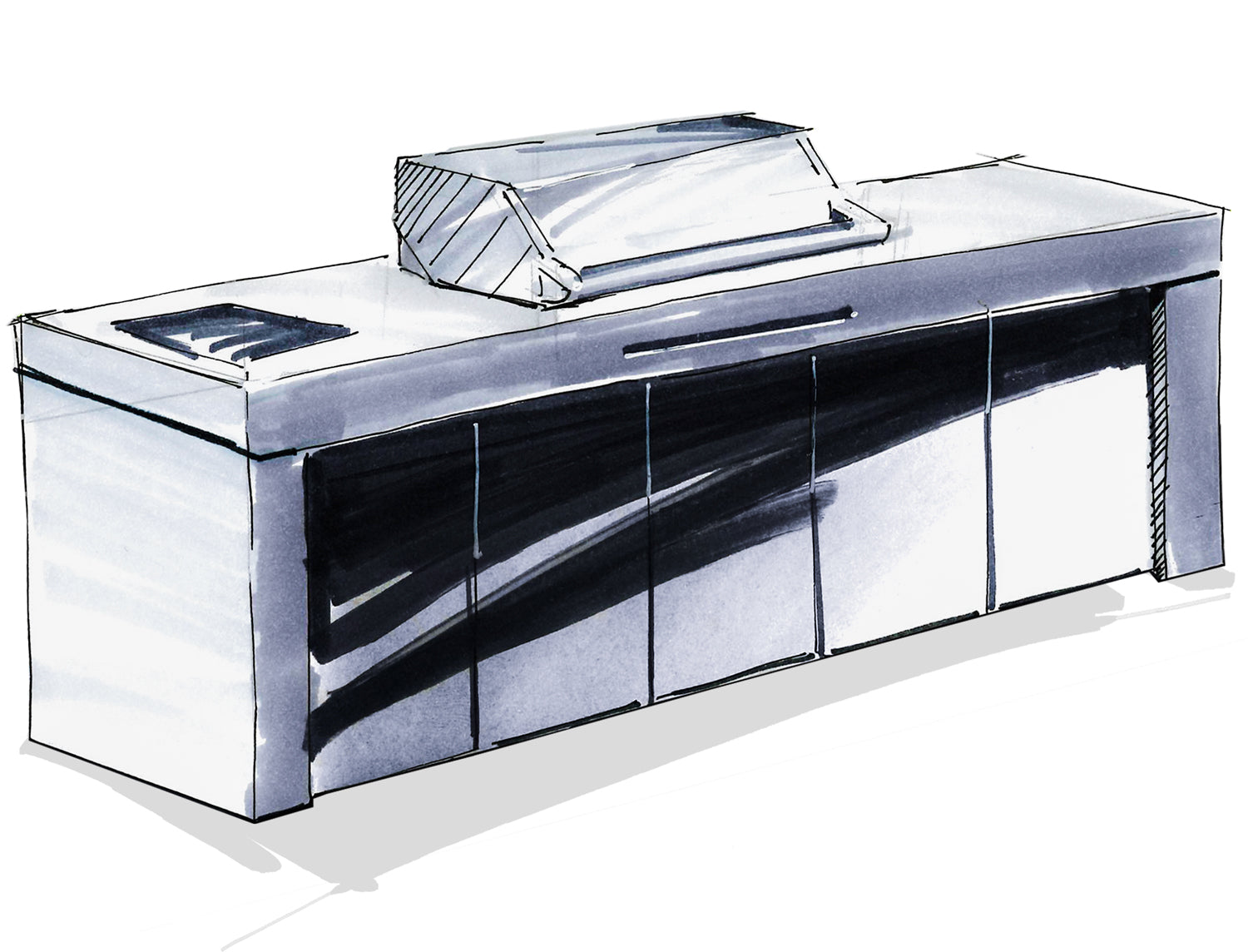 Utekjøkken betong og HPL 300x90 cm med grill og vask - Grillfürst forfra