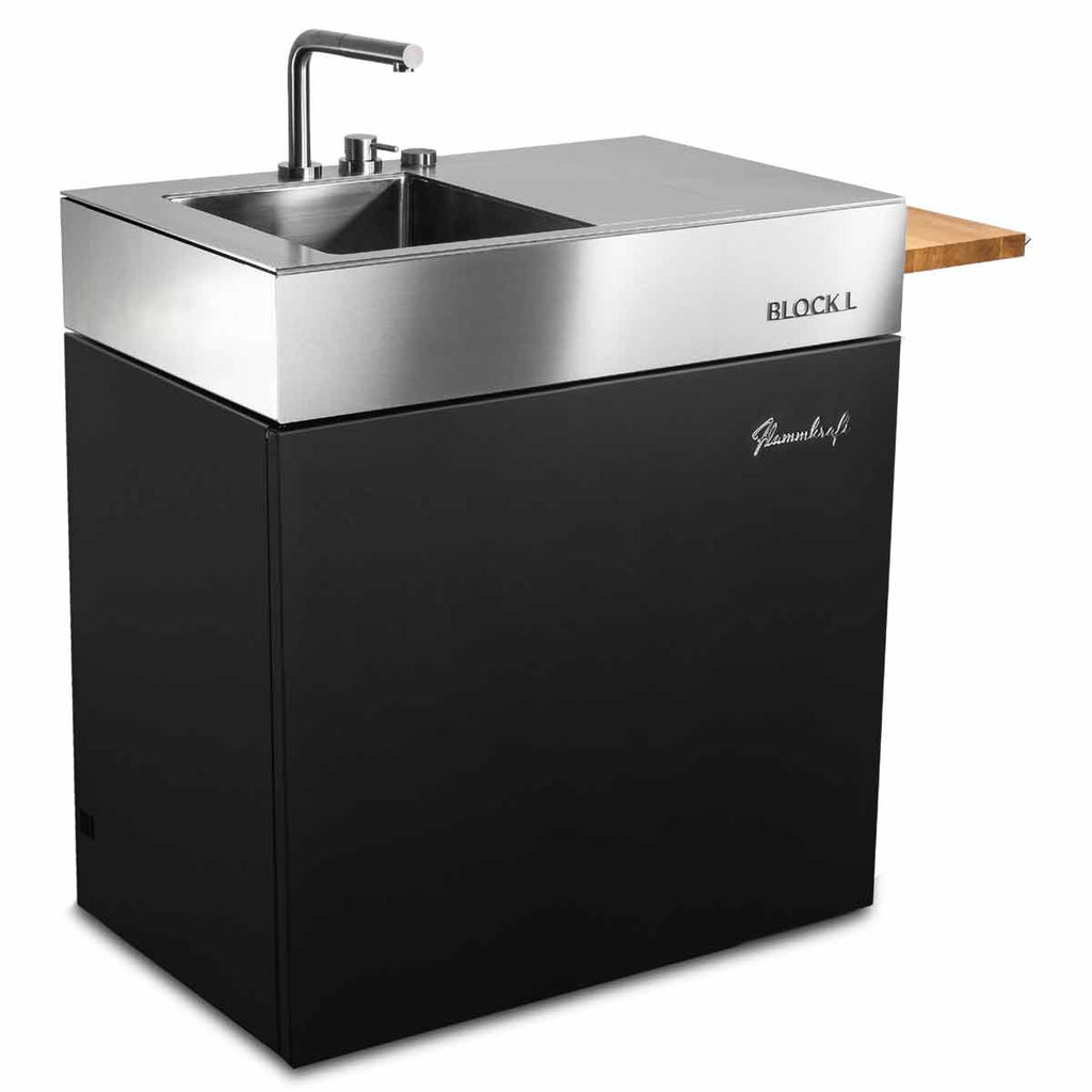 Detalj av isolert dobbel vask i Utekjøkken Block L Gen. 5 vaskemodul sort