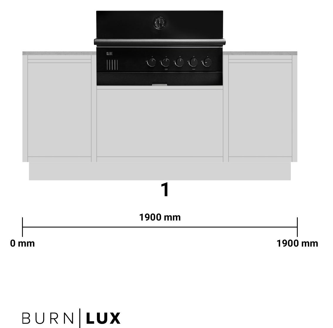Utekjøkken BURN LUX med Outdoorchef QUBE X-415 RB detalj av grillen