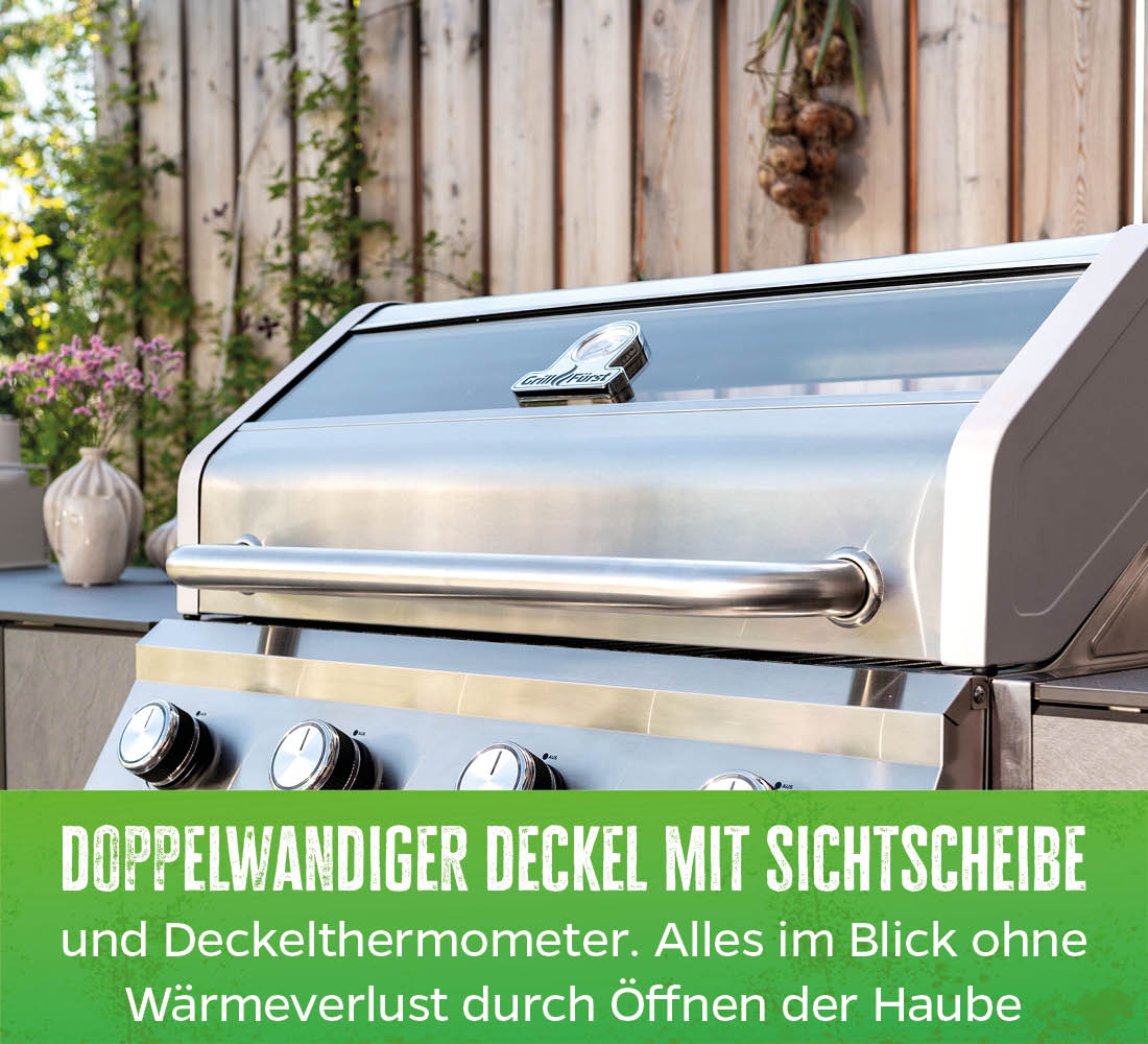Utekjøkken med G401E innebygd grill 4 brennere eik med gassflaskeholder