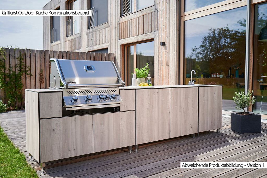 Detalj av eikdekor på Utekjøkken grillskap modul OKG130