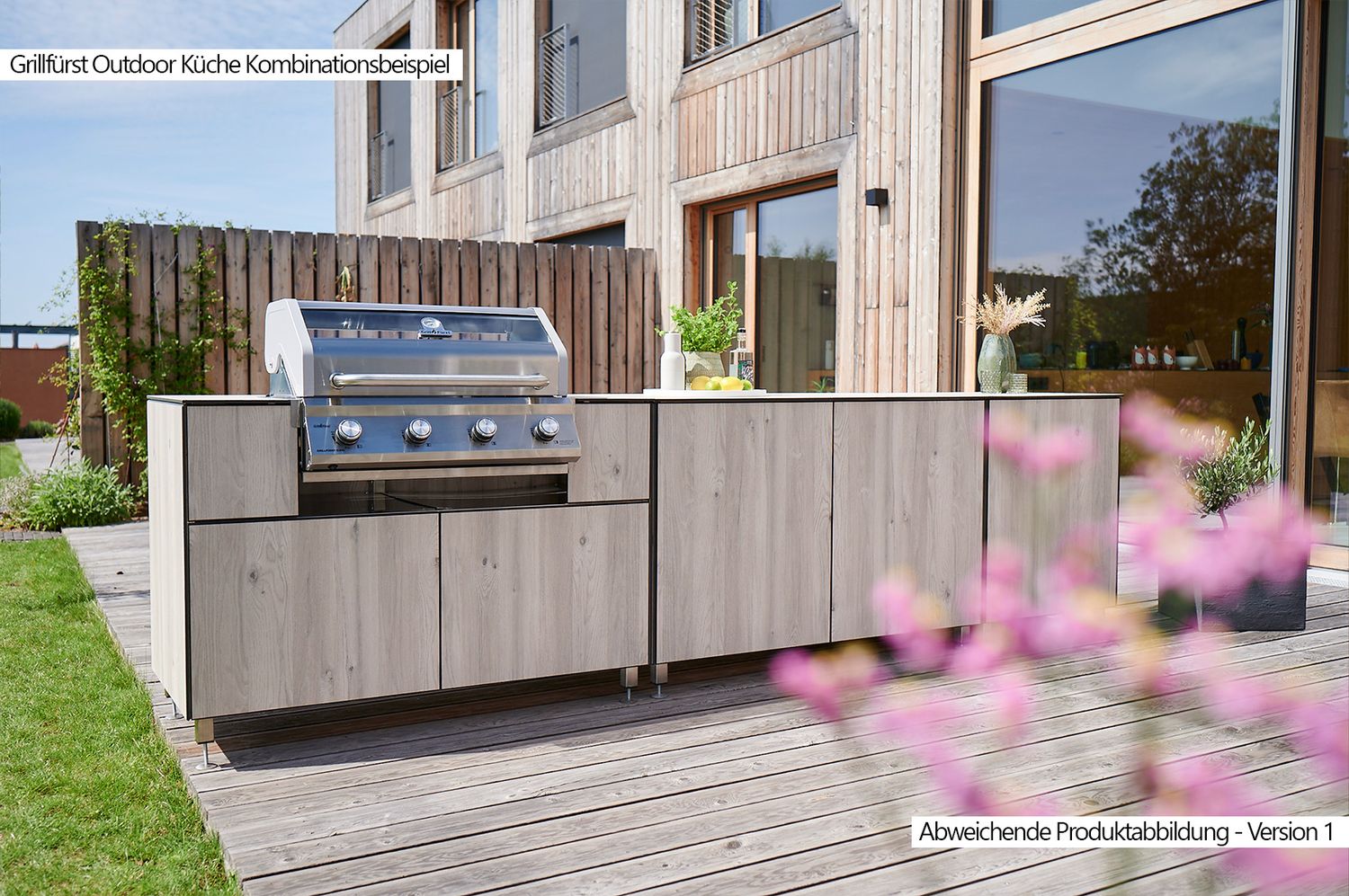 Montert Utekjøkken grillskap modul OKG130 eikdekor med innbyggingsgrill