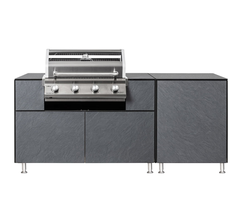 Utekjøkken med G401E innebygd grill 4 brennere skiffer forfra