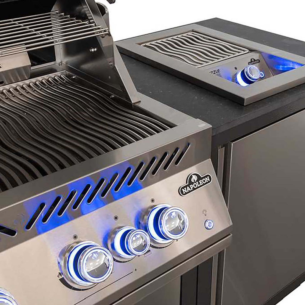 Nærbilde av kontrollpanel på Utekjøkken Oasis Compact 105 med innebygd grill BIG32
