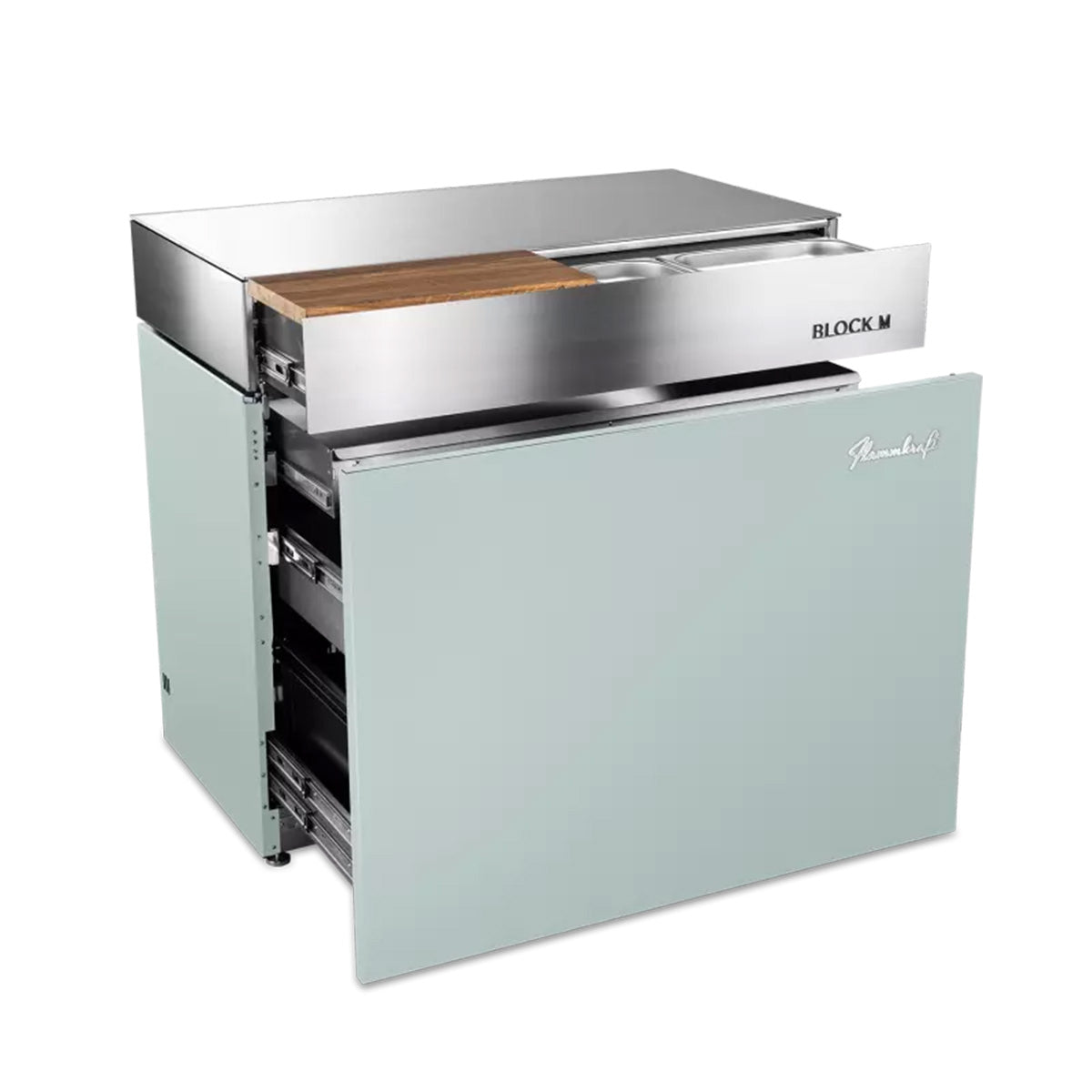 Nærbilde av utekjøkkenmodul Block M Gen. 5 Pool - Flammkraft montert