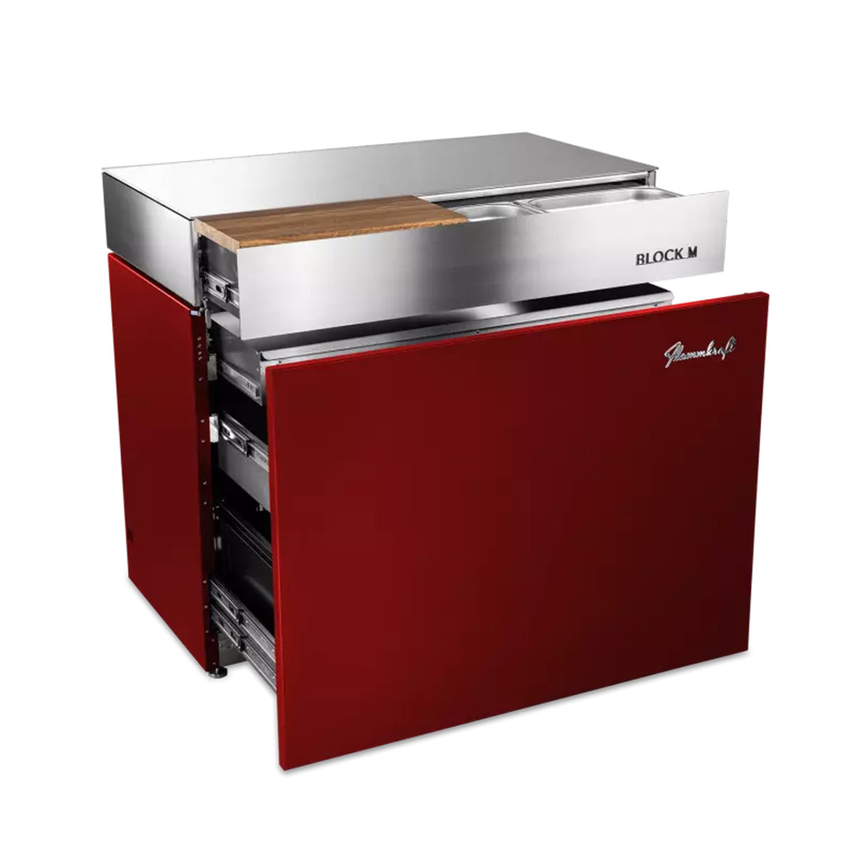 Detalj av push-to-open skuff på Utekjøkkenmodul Block M Gen. 5 Rubin - Flammkraft