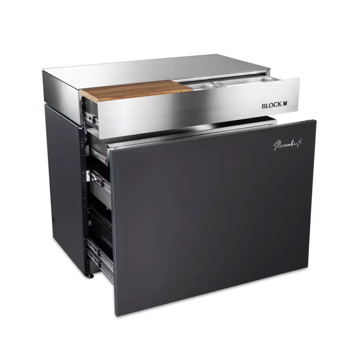 Montert Utekjøkkenmodul Block M Gen. 5 Tiefumbra i uteområde