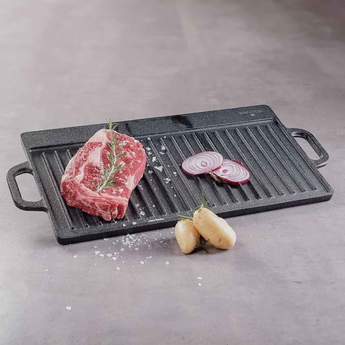 Vendbar grillplate støpejern 42,5 x 23 cm - SANTOS bakside