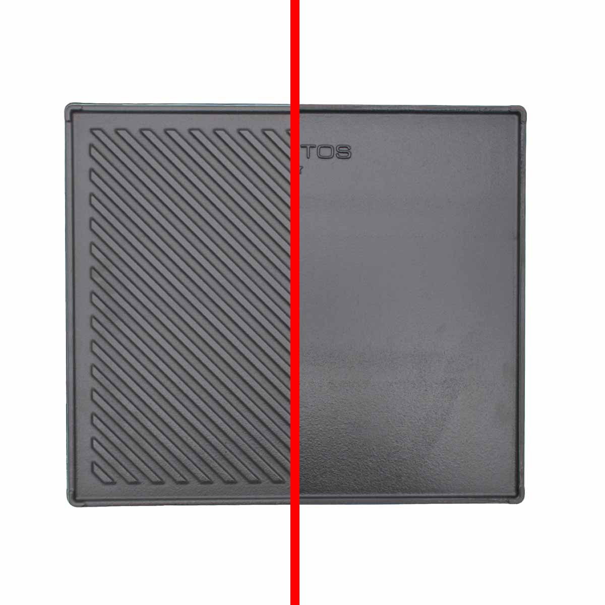 Vendbar grillplate støpejern 43x37,5 cm S-Serie - SANTOS nærbilde glatt side