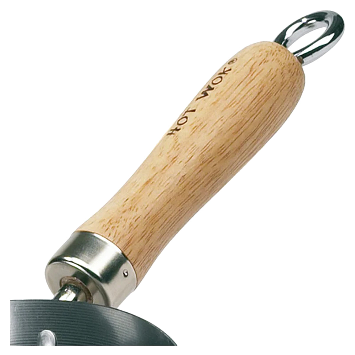 Wok 30 cm karbonstål for wokbrenner - Hot Wok håndtakdetalj