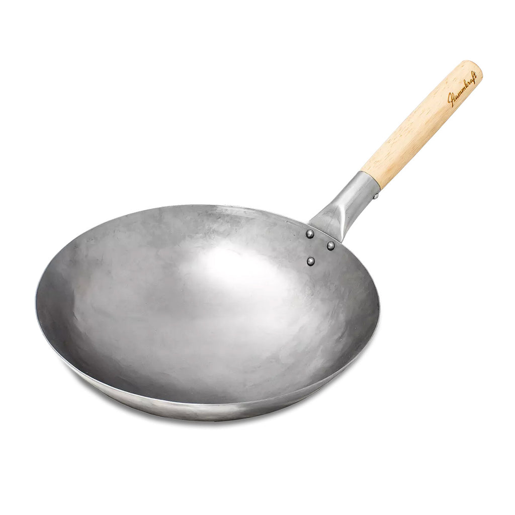 Wok 33 cm håndhamret karbonstål Block D bakside