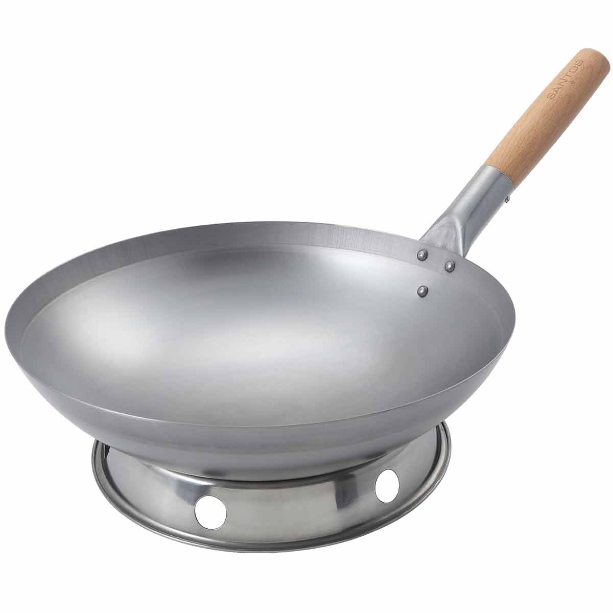 Wok 33 cm karbonstål med wokring - SANTOS sett fra siden