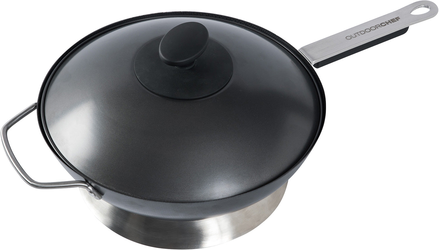 Wok karbonstål 33 cm med lokk og wokring Outdoorchef bakside