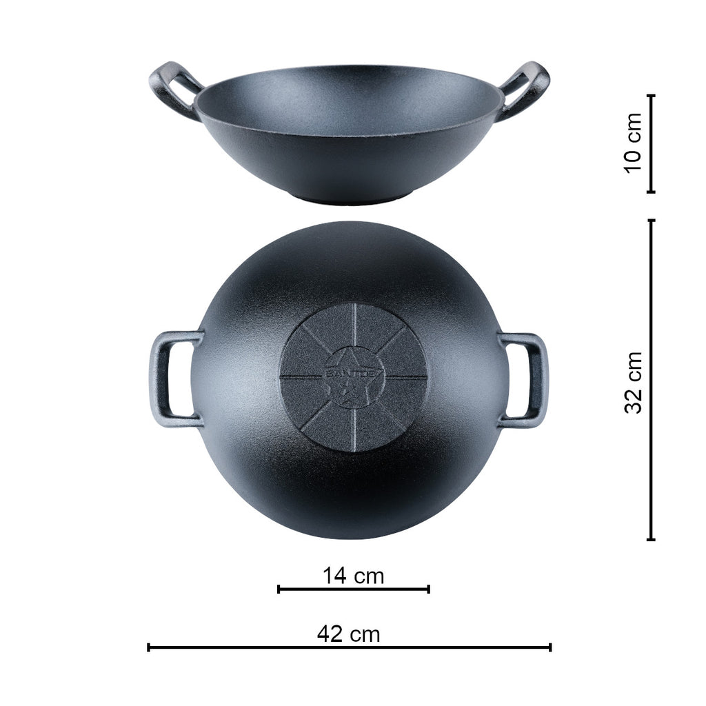 Wok støpejern Ø 32 cm - SANTOS med mat