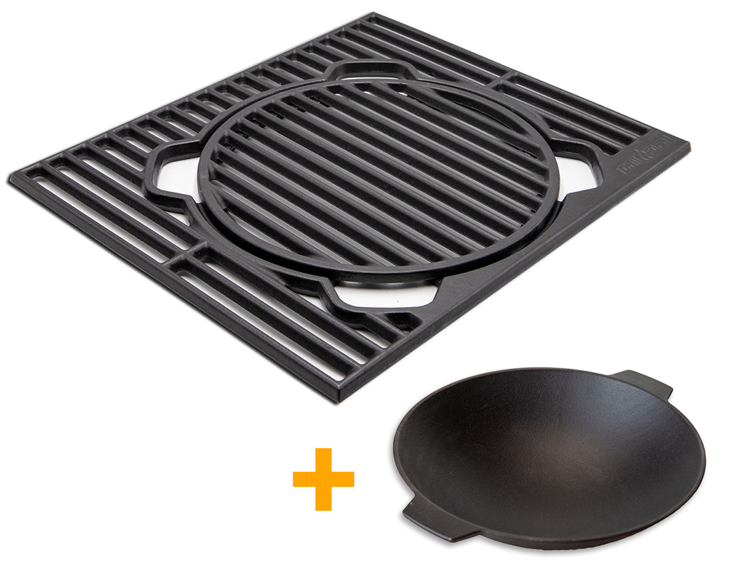 X-Rost støpejernsrist med støpejern wok innsats Grillfürst forfra