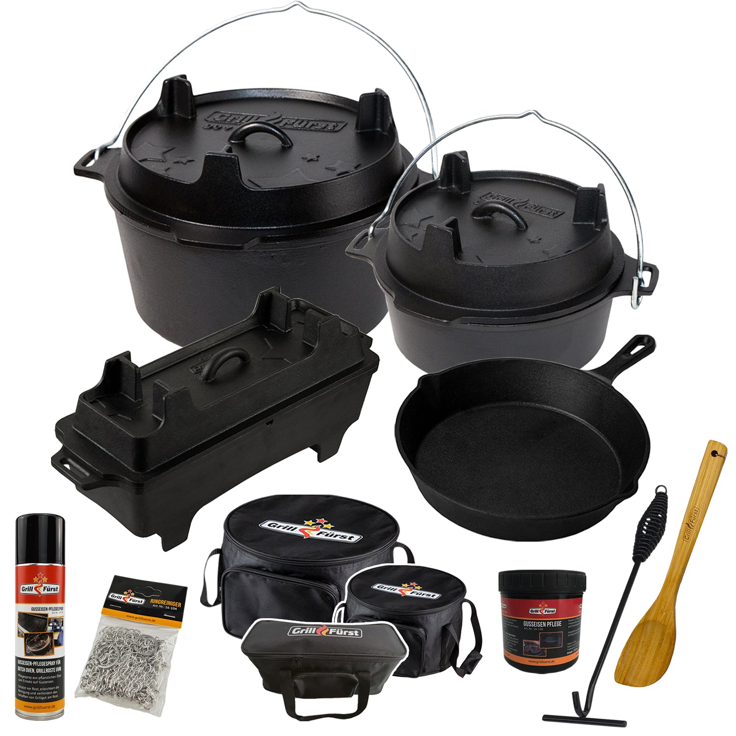XXL dutch oven sett støpejern DO9+DO4 med panne 30 cm forfra