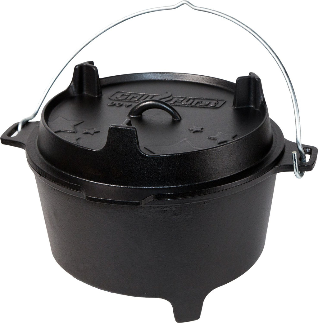 Baksiden av XXL dutch oven sett støpejern DO9+DO4 med panne 30 cm