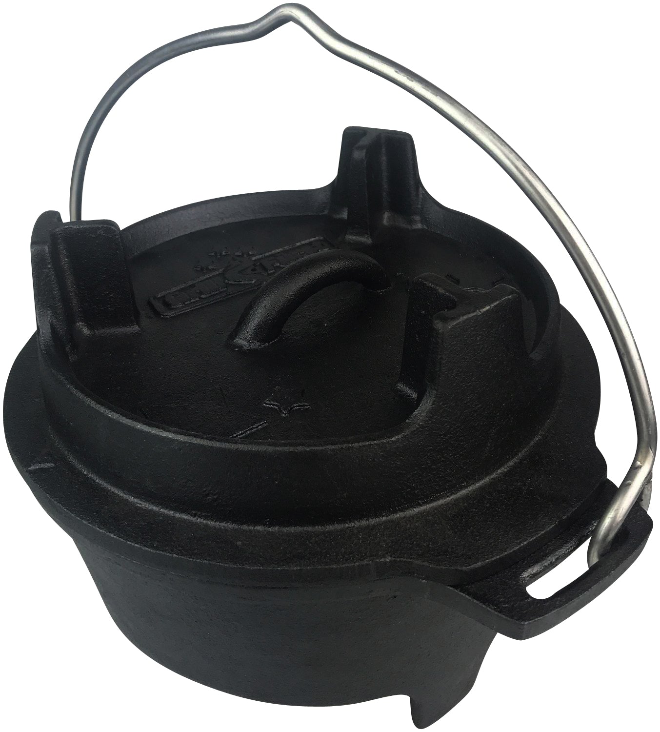 Detalj av støpejernspanne fra XXL dutch oven startsett støpejern 2x gryte 2x panne