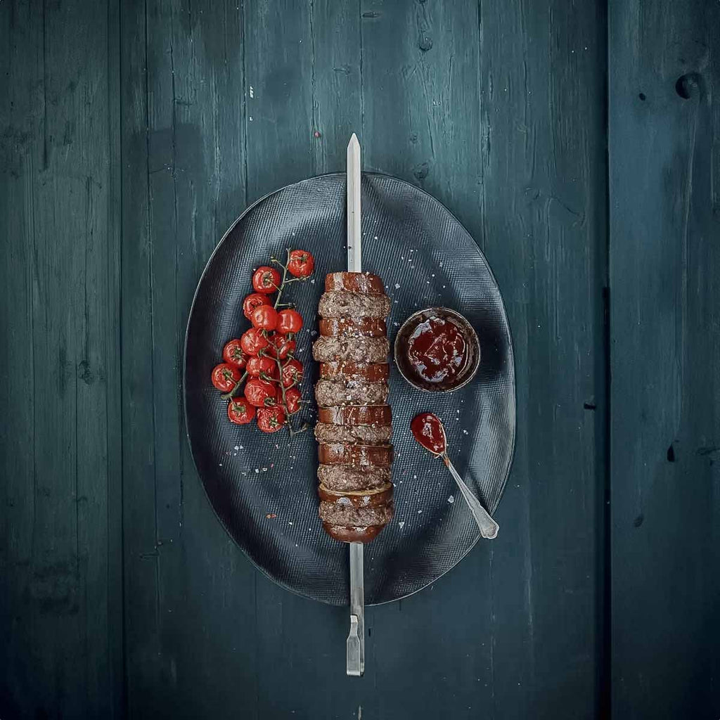 Nærbilde av spyd på XXL spyddkarusell rustfritt stål for dreiespidd SANTOS